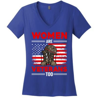 Are Veterans Too Patriotic Female Veteran Mom Grandma Gift Women's V-Neck T-Shirt