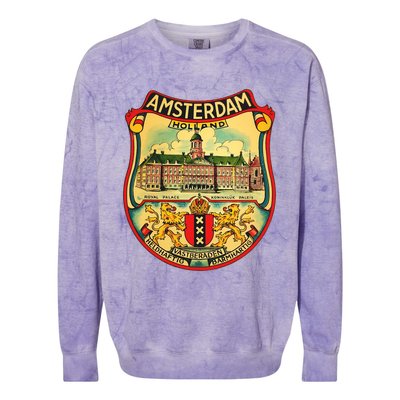 Amsterdam Vintage Travel Decal Colorblast Crewneck Sweatshirt