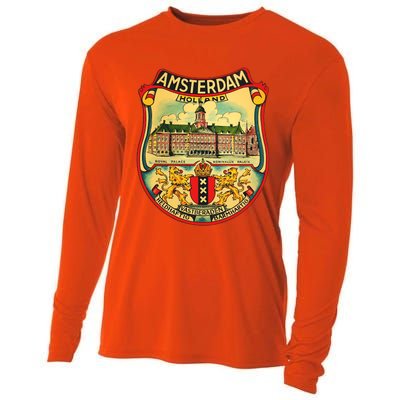 Amsterdam Vintage Travel Decal Cooling Performance Long Sleeve Crew