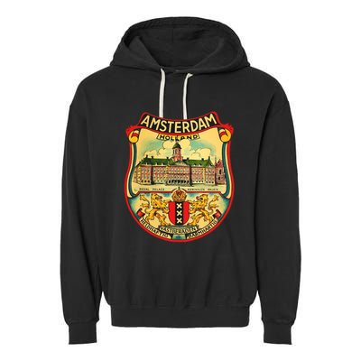 Amsterdam Vintage Travel Decal Garment-Dyed Fleece Hoodie