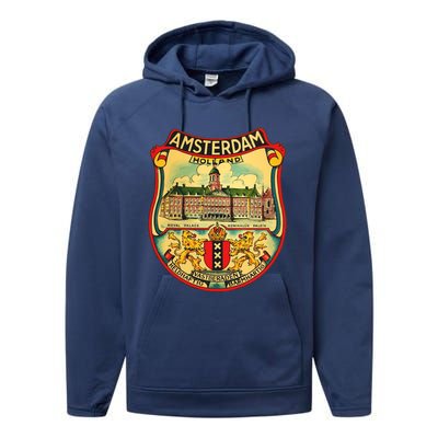 Amsterdam Vintage Travel Decal Performance Fleece Hoodie