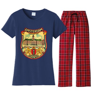 Amsterdam Vintage Travel Decal Women's Flannel Pajama Set