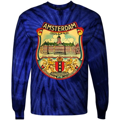 Amsterdam Vintage Travel Decal Tie-Dye Long Sleeve Shirt