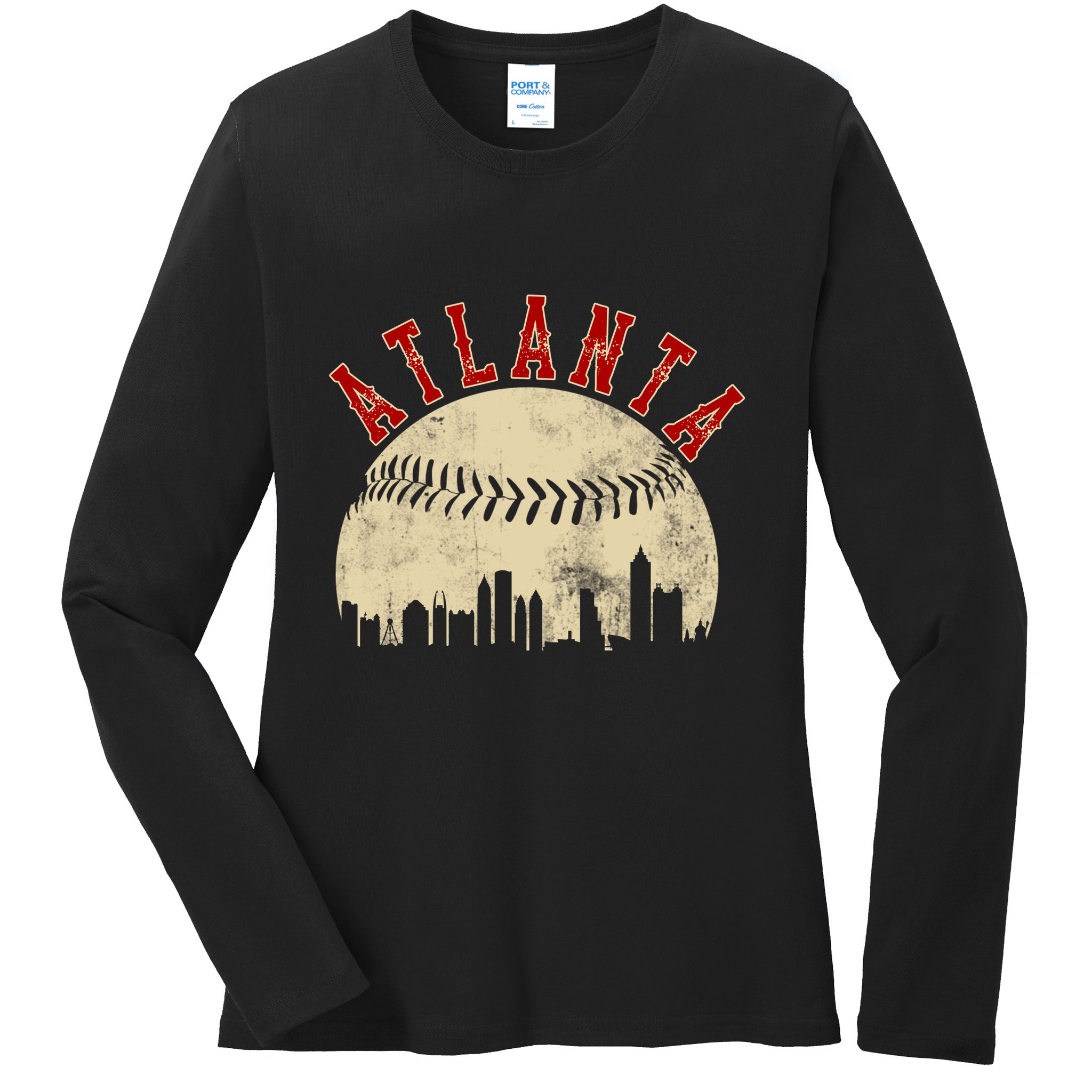 Atlanta Vintage Torn Old Classic Baseball Team Ladies Long Sleeve Shirt