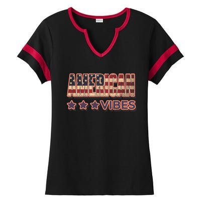 America Vibes Usa Flag 4th July American Red White Blue Star Gift Ladies Halftime Notch Neck Tee