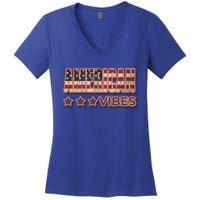 America Vibes Usa Flag 4th July American Red White Blue Star Gift Women's V-Neck T-Shirt