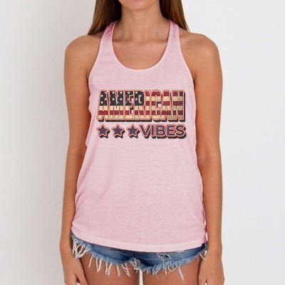 America Vibes Usa Flag 4th July American Red White Blue Star Gift Women's Knotted Racerback Tank