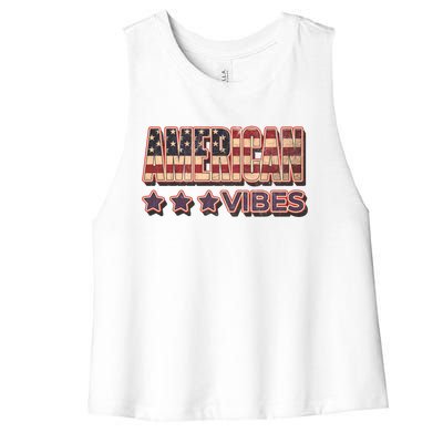 America Vibes Usa Flag 4th July American Red White Blue Star Gift Women's Racerback Cropped Tank