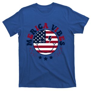 America Vibes Usa Flag 4th Of July American Face Smile Retro Great Gift T-Shirt