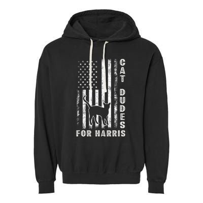 America Vote Usa Flag Cat Dudes For Kamala Harris Vote 2024 Garment-Dyed Fleece Hoodie