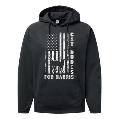 America Vote Usa Flag Cat Dudes For Kamala Harris Vote 2024 Performance Fleece Hoodie