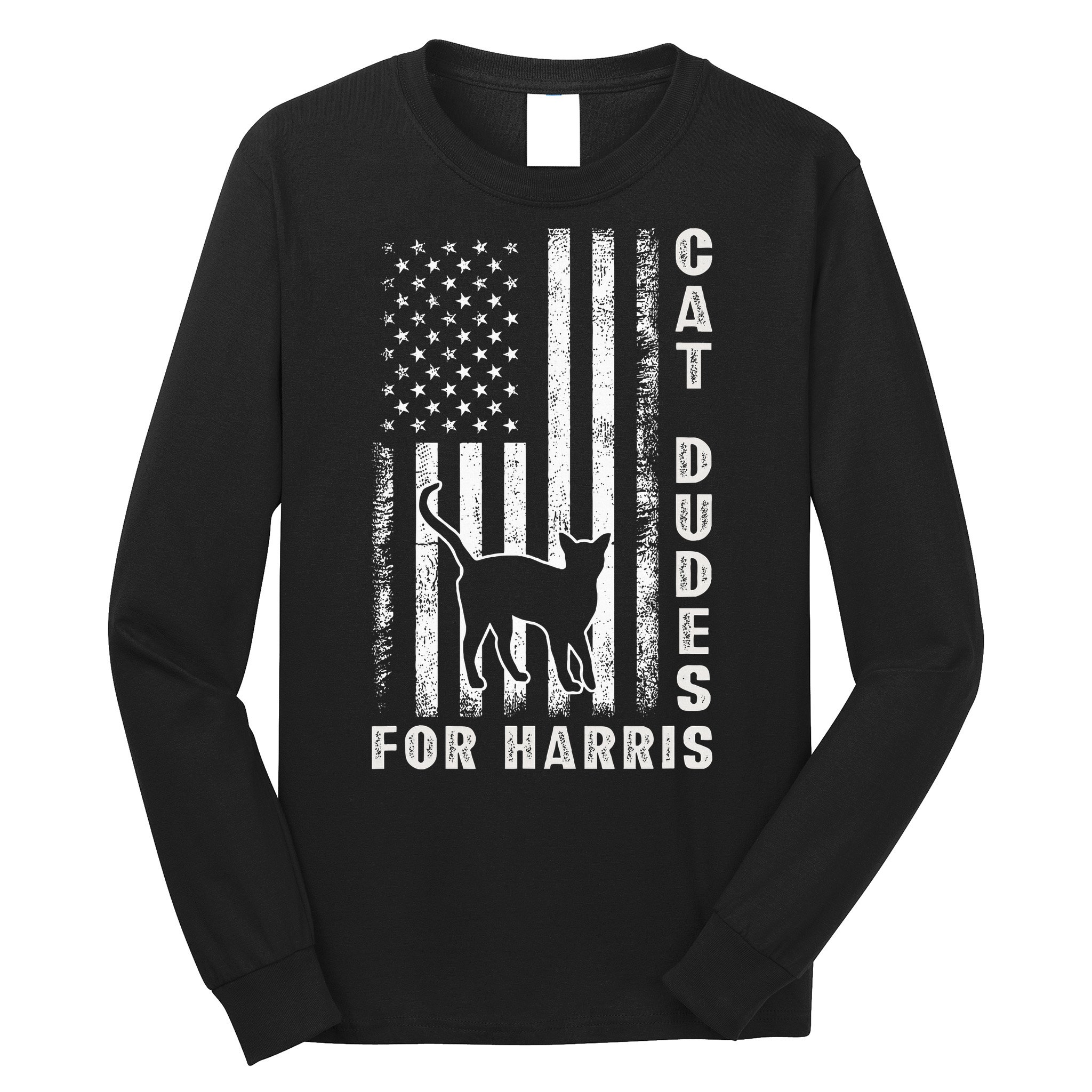 America Vote Usa Flag Cat Dudes For Kamala Harris Vote 2024 Long Sleeve Shirt