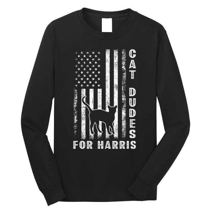 America Vote Usa Flag Cat Dudes For Kamala Harris Vote 2024 Long Sleeve Shirt