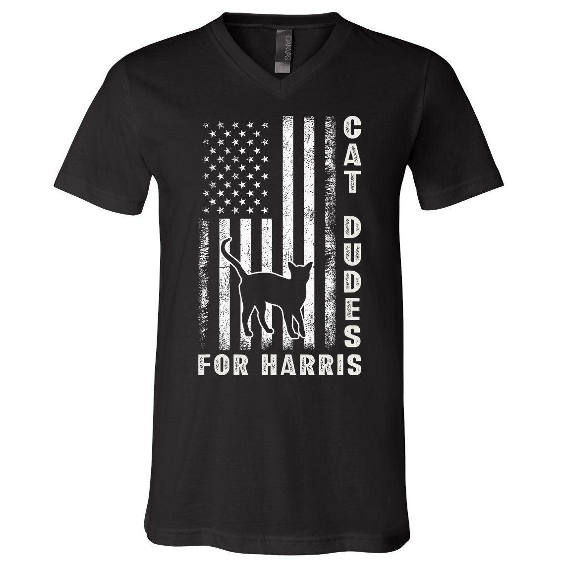America Vote Usa Flag Cat Dudes For Kamala Harris Vote 2024 V-Neck T-Shirt