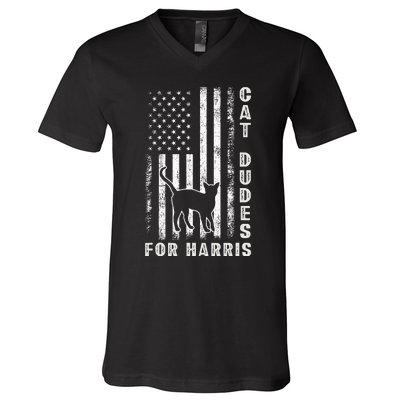 America Vote Usa Flag Cat Dudes For Kamala Harris Vote 2024 V-Neck T-Shirt