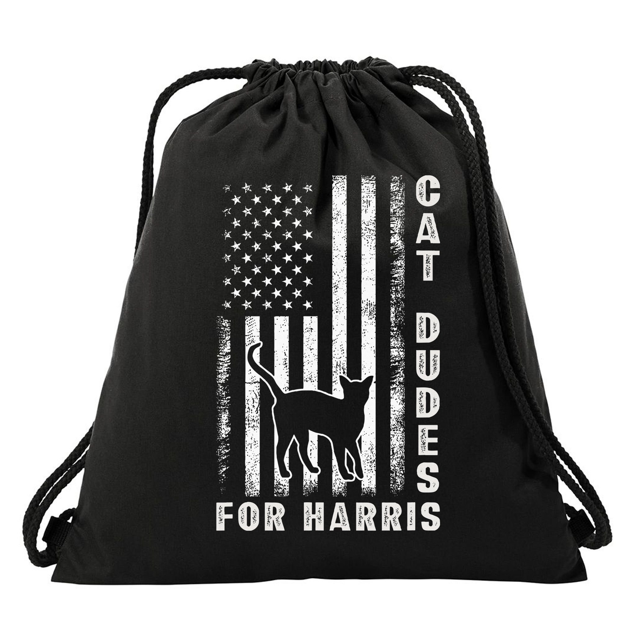 America Vote Usa Flag Cat Dudes For Kamala Harris Vote 2024 Drawstring Bag