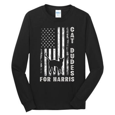 America Vote Usa Flag Cat Dudes For Kamala Harris Vote 2024 Tall Long Sleeve T-Shirt