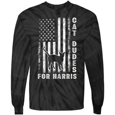 America Vote Usa Flag Cat Dudes For Kamala Harris Vote 2024 Tie-Dye Long Sleeve Shirt