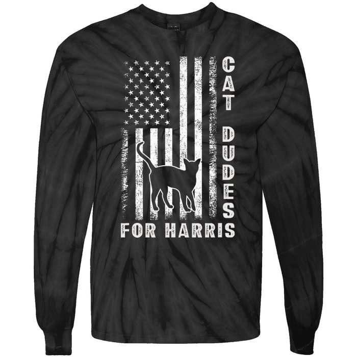 America Vote Usa Flag Cat Dudes For Kamala Harris Vote 2024 Tie-Dye Long Sleeve Shirt