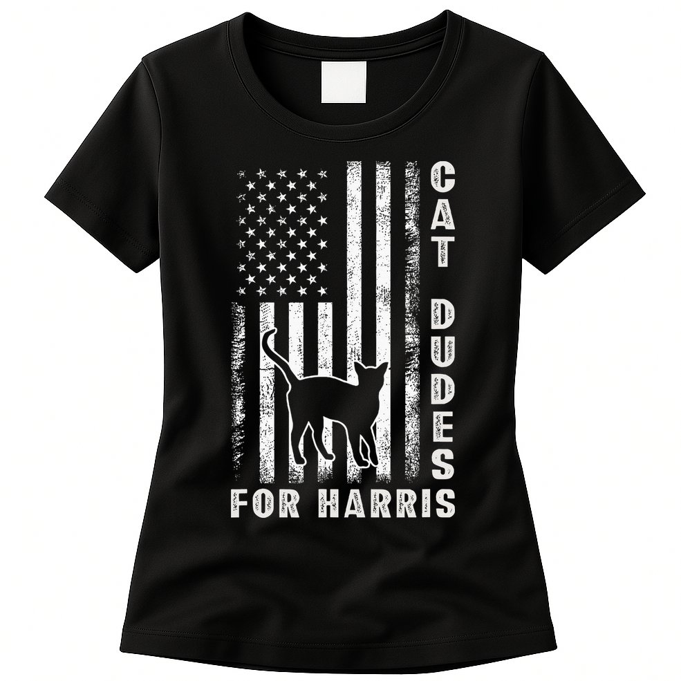 America Vote Usa Flag Cat Dudes For Kamala Harris Vote 2024 Womens T-Shirt
