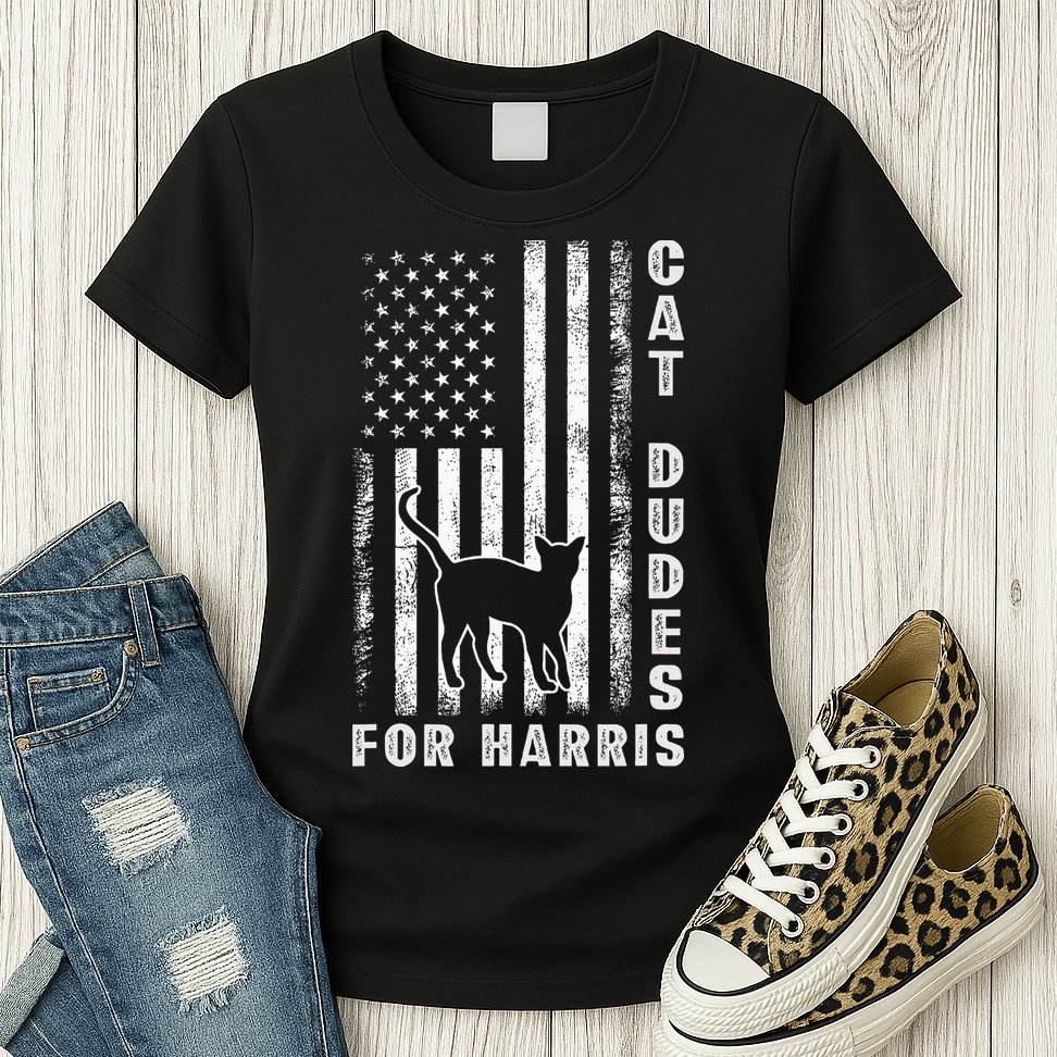 America Vote Usa Flag Cat Dudes For Kamala Harris Vote 2024 Womens T-Shirt