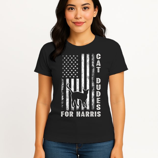 America Vote Usa Flag Cat Dudes For Kamala Harris Vote 2024 Womens T-Shirt
