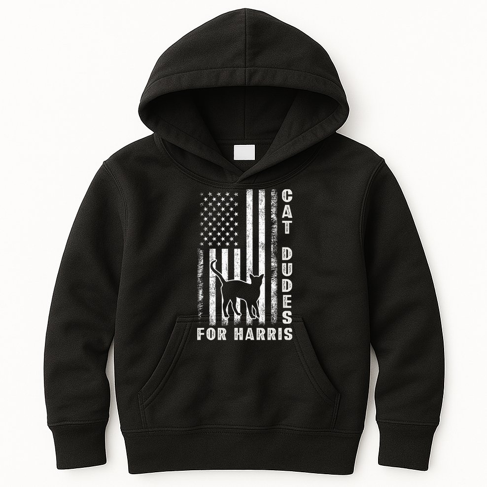 America Vote Usa Flag Cat Dudes For Kamala Harris Vote 2024 Kids Hoodie