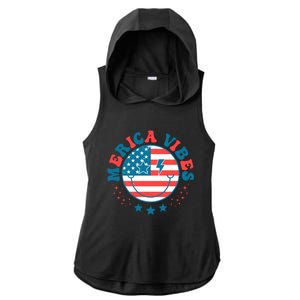 America Vibes Usa Flag 4th Of July American Face Smile Retro Cool Gift Ladies PosiCharge Tri-Blend Wicking Draft Hoodie Tank