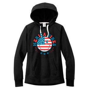 America Vibes Usa Flag 4th Of July American Face Smile Retro Cool Gift Women's Fleece Hoodie