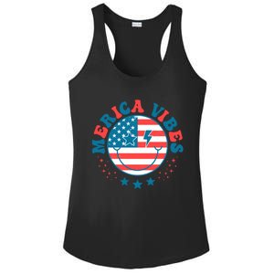 America Vibes Usa Flag 4th Of July American Face Smile Retro Cool Gift Ladies PosiCharge Competitor Racerback Tank