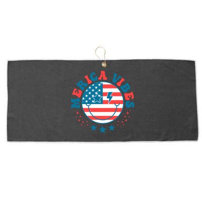 America Vibes Usa Flag 4th Of July American Face Smile Retro Cool Gift Large Microfiber Waffle Golf Towel