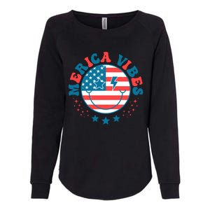 America Vibes Usa Flag 4th Of July American Face Smile Retro Cool Gift Womens California Wash Sweatshirt