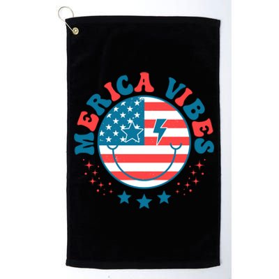 America Vibes Usa Flag 4th Of July American Face Smile Retro Cool Gift Platinum Collection Golf Towel