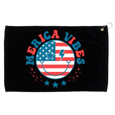 America Vibes Usa Flag 4th Of July American Face Smile Retro Cool Gift Grommeted Golf Towel