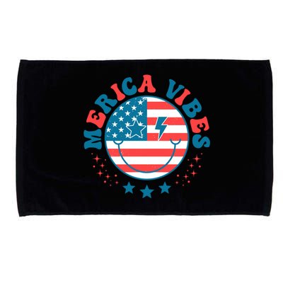 America Vibes Usa Flag 4th Of July American Face Smile Retro Cool Gift Microfiber Hand Towel