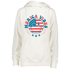 America Vibes Usa Flag 4th Of July American Face Smile Retro Cool Gift Womens Funnel Neck Pullover Hood