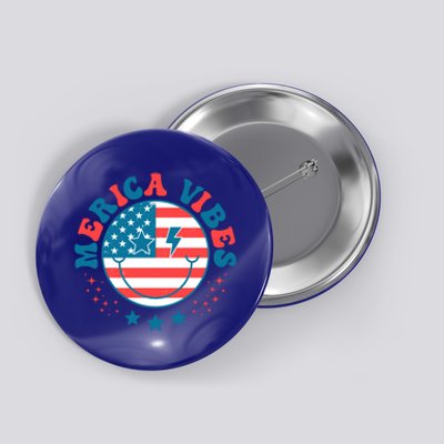 America Vibes Usa Flag 4th Of July American Face Smile Retro Cool Gift Button