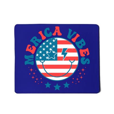 America Vibes Usa Flag 4th Of July American Face Smile Retro Cool Gift Mousepad