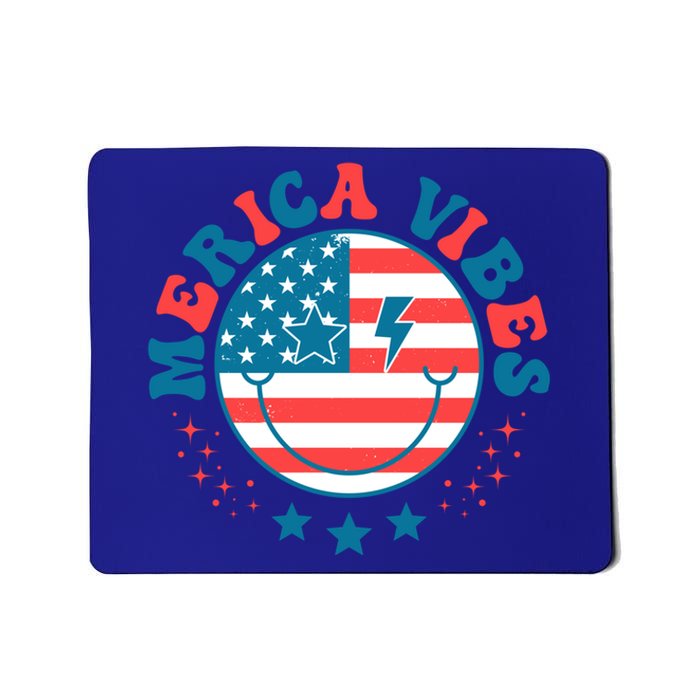 America Vibes Usa Flag 4th Of July American Face Smile Retro Cool Gift Mousepad