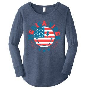 America Vibes Usa Flag 4th Of July American Face Smile Retro Cool Gift Women's Perfect Tri Tunic Long Sleeve Shirt