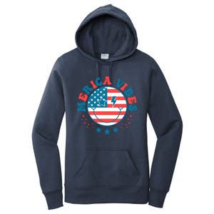 America Vibes Usa Flag 4th Of July American Face Smile Retro Cool Gift Women's Pullover Hoodie