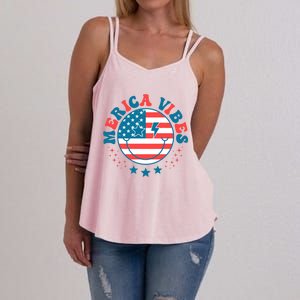 America Vibes Usa Flag 4th Of July American Face Smile Retro Cool Gift Women's Strappy Tank