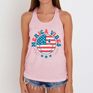 America Vibes Usa Flag 4th Of July American Face Smile Retro Cool Gift Women's Knotted Racerback Tank