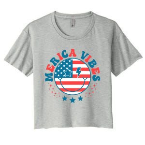 America Vibes Usa Flag 4th Of July American Face Smile Retro Cool Gift Women's Crop Top Tee