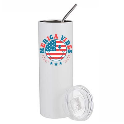 America Vibes Usa Flag 4th Of July American Face Smile Retro Cool Gift Stainless Steel Tumbler