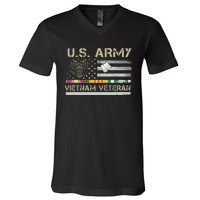 Army Vietnam Veteran USA Flag Veteran Vietnam Army V-Neck T-Shirt