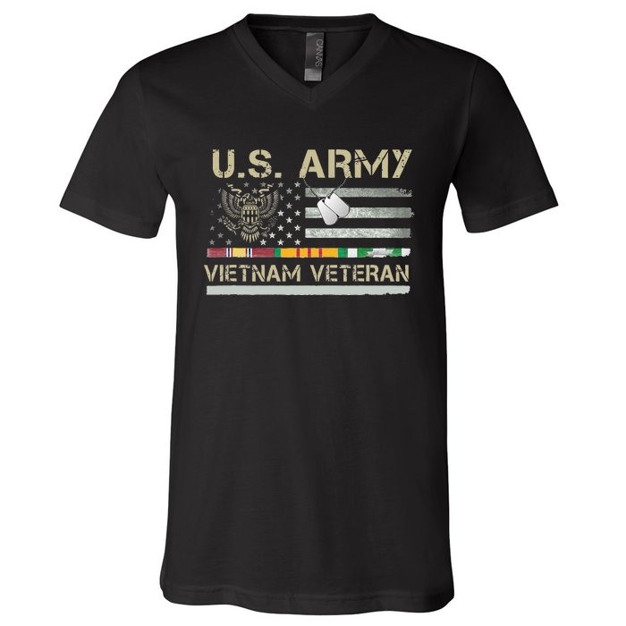 Army Vietnam Veteran USA Flag Veteran Vietnam Army V-Neck T-Shirt