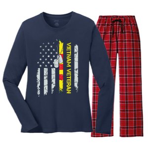 Army Vietnam Veteran Usa Flag Veteran Vietnam Army Women's Long Sleeve Flannel Pajama Set 