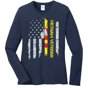 Army Vietnam Veteran Usa Flag Veteran Vietnam Army Ladies Long Sleeve Shirt