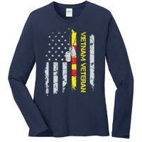 Army Vietnam Veteran Usa Flag Veteran Vietnam Army Ladies Long Sleeve Shirt